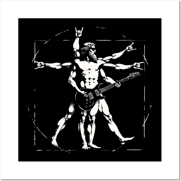 Retro Vitruvian Man Guitar Rock Music Concert Festival Novelty Funny Guitar Wall Art by KsuAnn